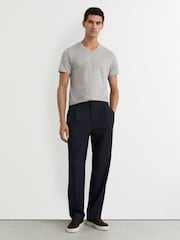 Reiss Grey Melange Dayton Cotton V-neck T-Shirt - Image 3 of 6