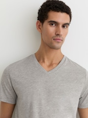 Reiss Grey Melange Dayton Cotton V-neck T-Shirt - Image 4 of 6
