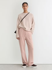 Reiss Pale Pink Bernie Petite Premium Interlock Wide-Leg Joggers - Image 1 of 7