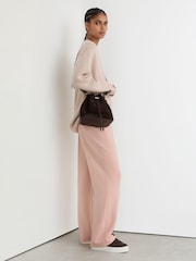 Reiss Pale Pink Bernie Premium Interlock Wide-Leg Joggers - Image 1 of 6