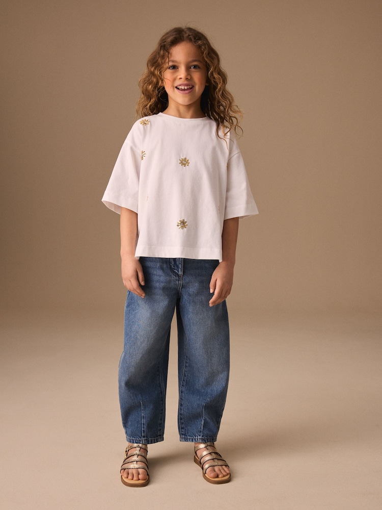 White Flower Oversized Boxy Sequin T-Shirt (3-16yrs) - Image 2 of 8