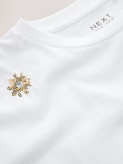 White Flower Oversized Boxy Sequin T-Shirt (3-16yrs) - Image 8 of 8