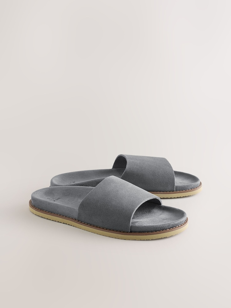 Grey/Blue Smart Suede Sliders - Image 1 of 5