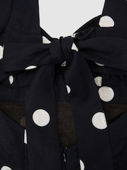 Reiss Navy/Ivory Astrid Linen Puff-Sleeve Polka-Dot Midi Dress - Image 7 of 7