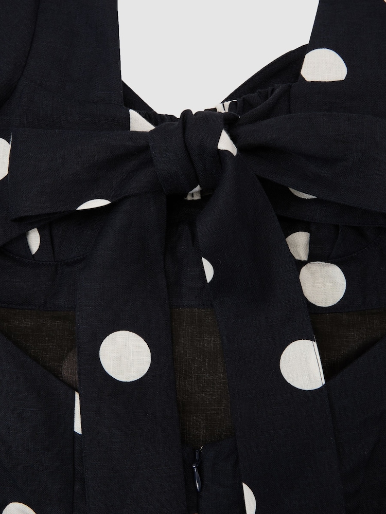 Reiss Navy/Ivory Astrid Linen Puff-Sleeve Polka-Dot Midi Dress - Image 7 of 7 Reiss Navy/Ivory Astrid Linen Puff-Sleeve Polka-Dot Midi Dress - Image 7 of 7