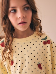 צהוב נקודות - חולצת טי אוברסייז בגזרה מרובעת עם חרוזים (גיל 3 עד 16) - תמונה 4 מתוך 4