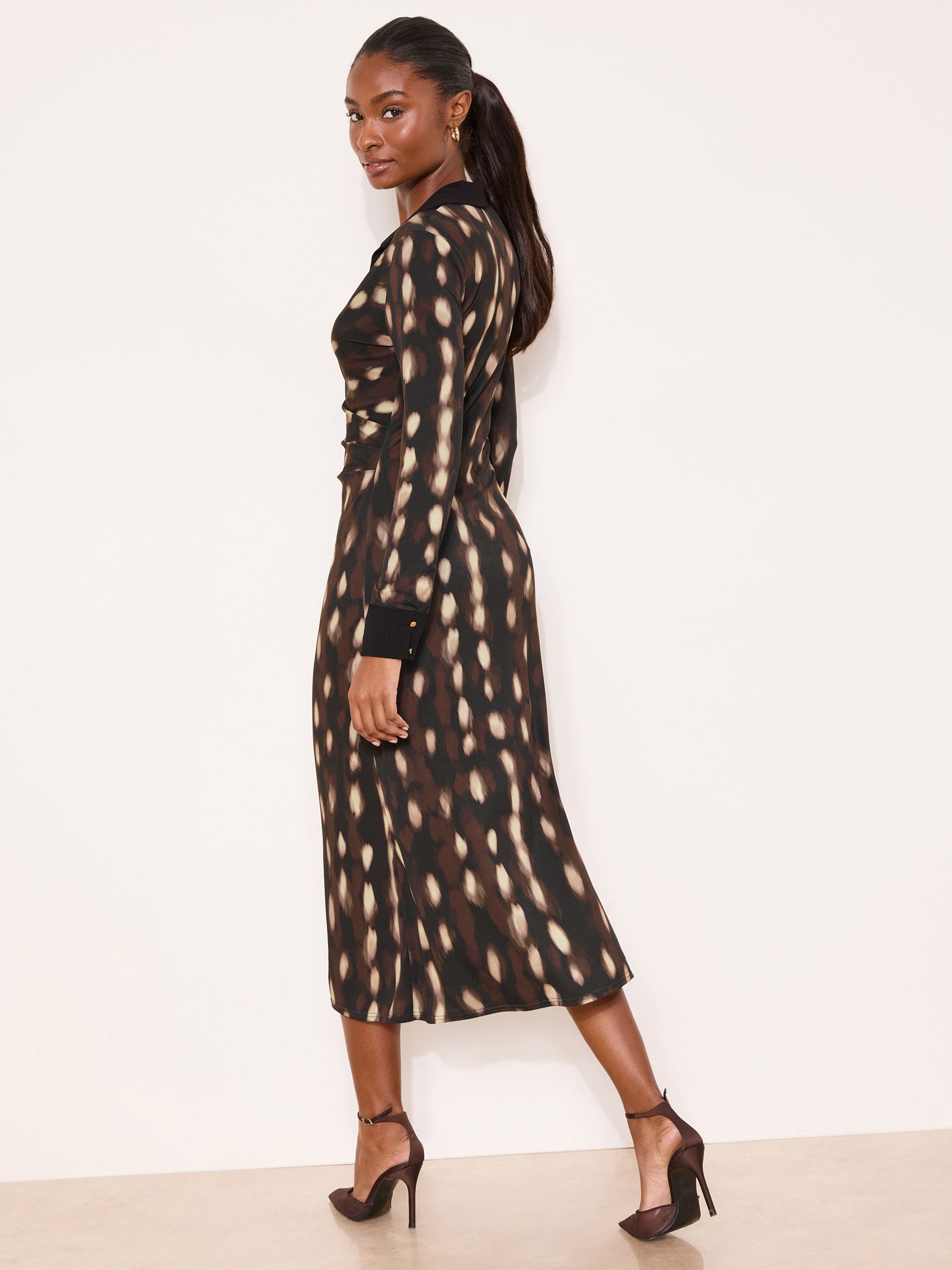 lipsy animal print shirt dress Lipsy ANIMAL PRINT LONG SLEEVE MIDI - Shift dress - black white/black