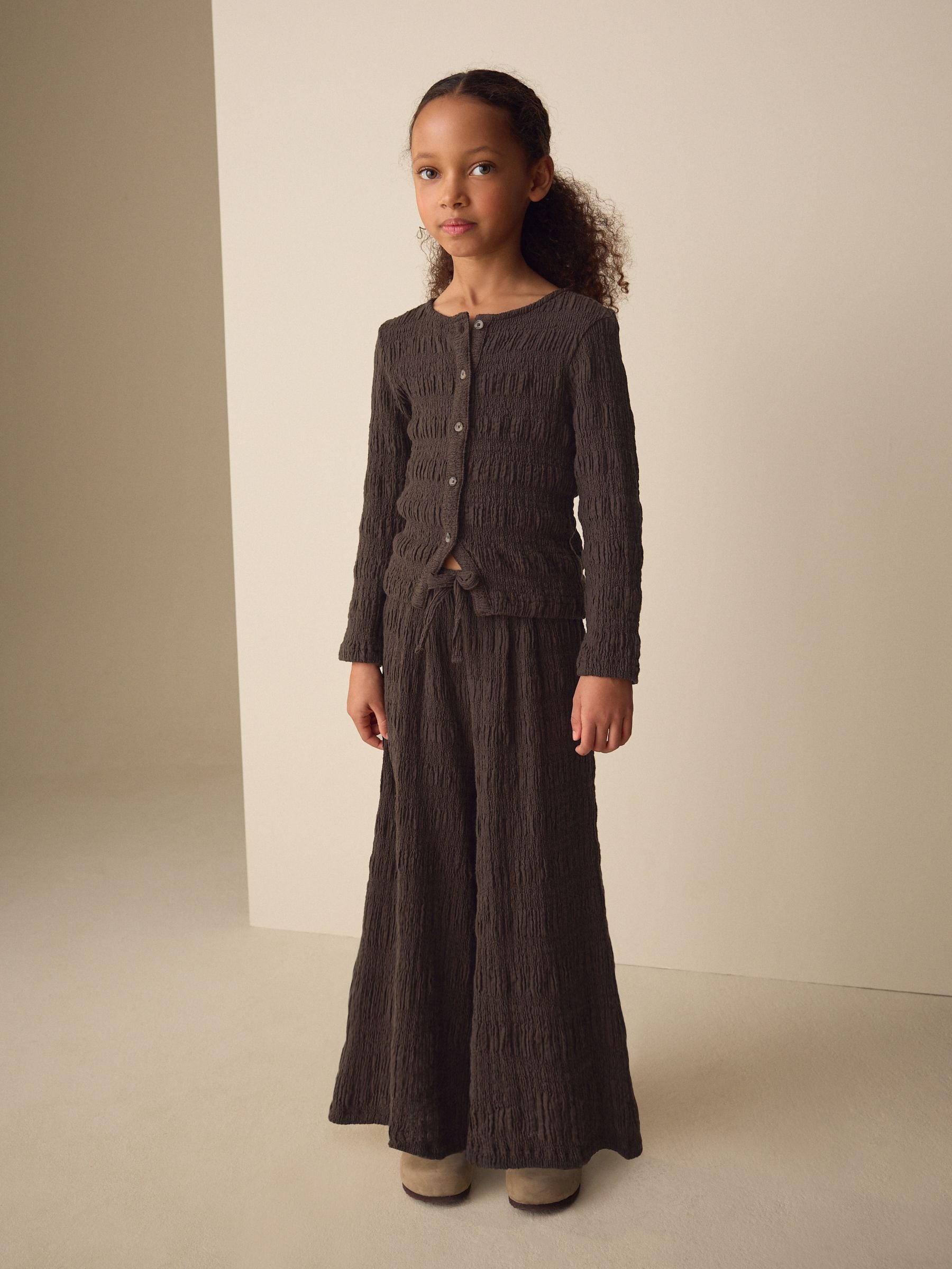 Buy Chocolate Brown Textured Cardigan Wide Leg Set (3-16yrs) from