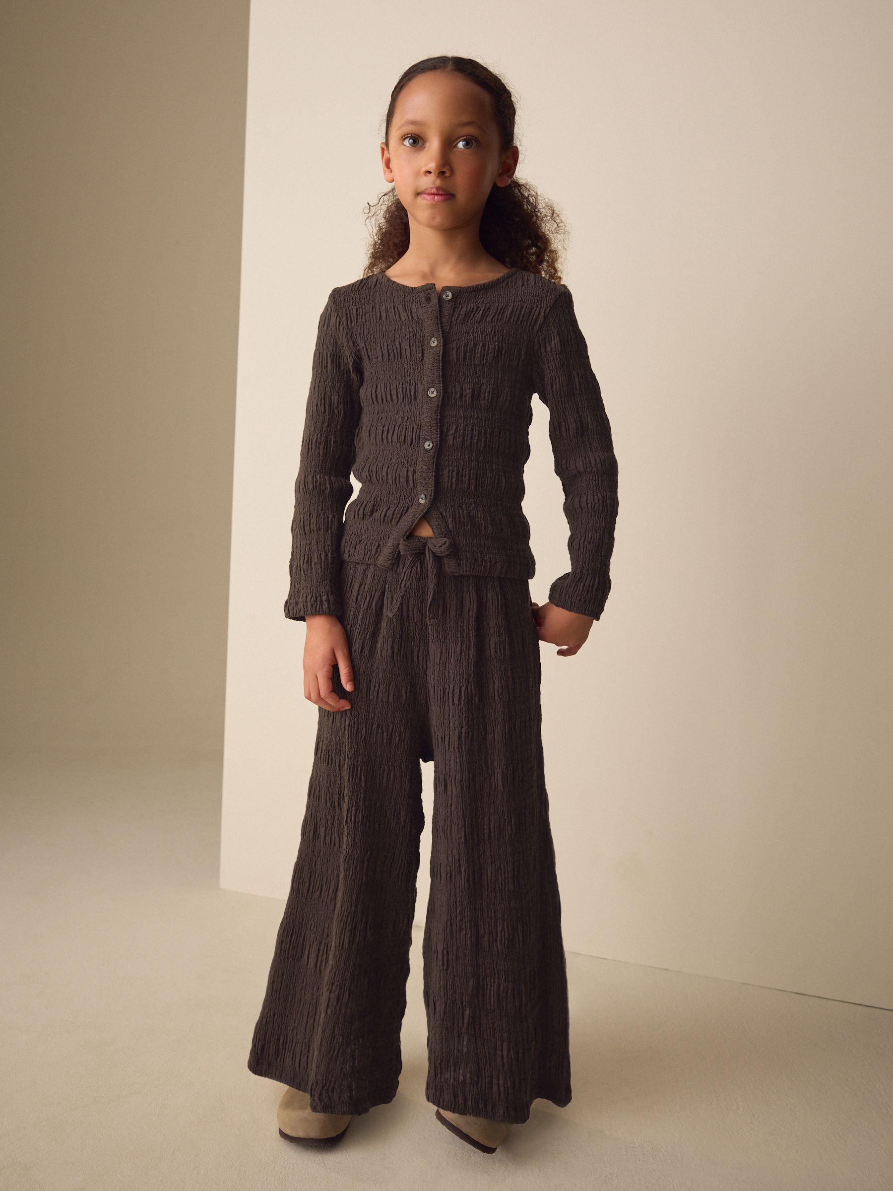 Buy Chocolate Brown Textured Cardigan Wide Leg Set (3-16yrs) from