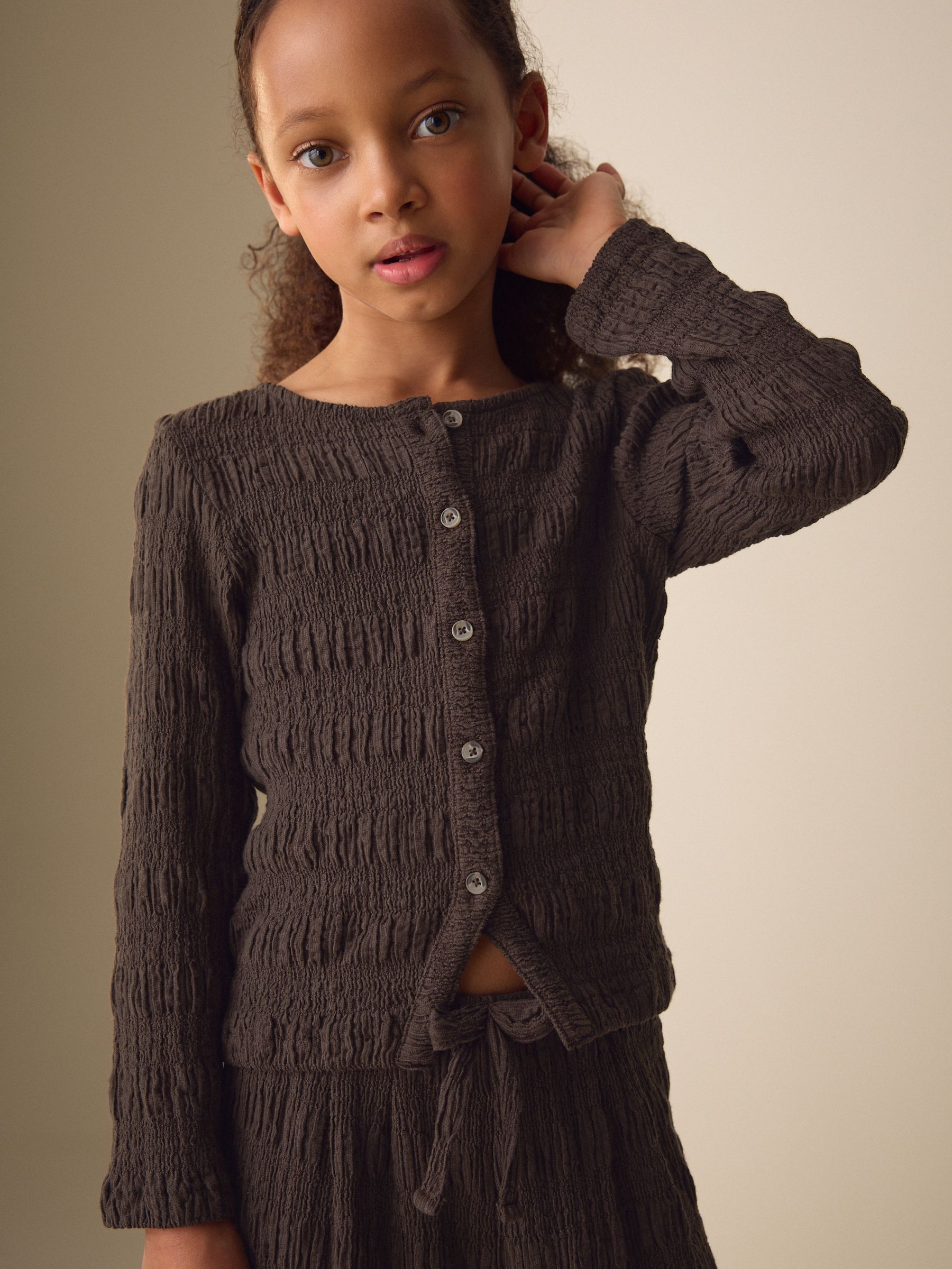 Buy Chocolate Brown Textured Cardigan Wide Leg Set (3-16yrs) from