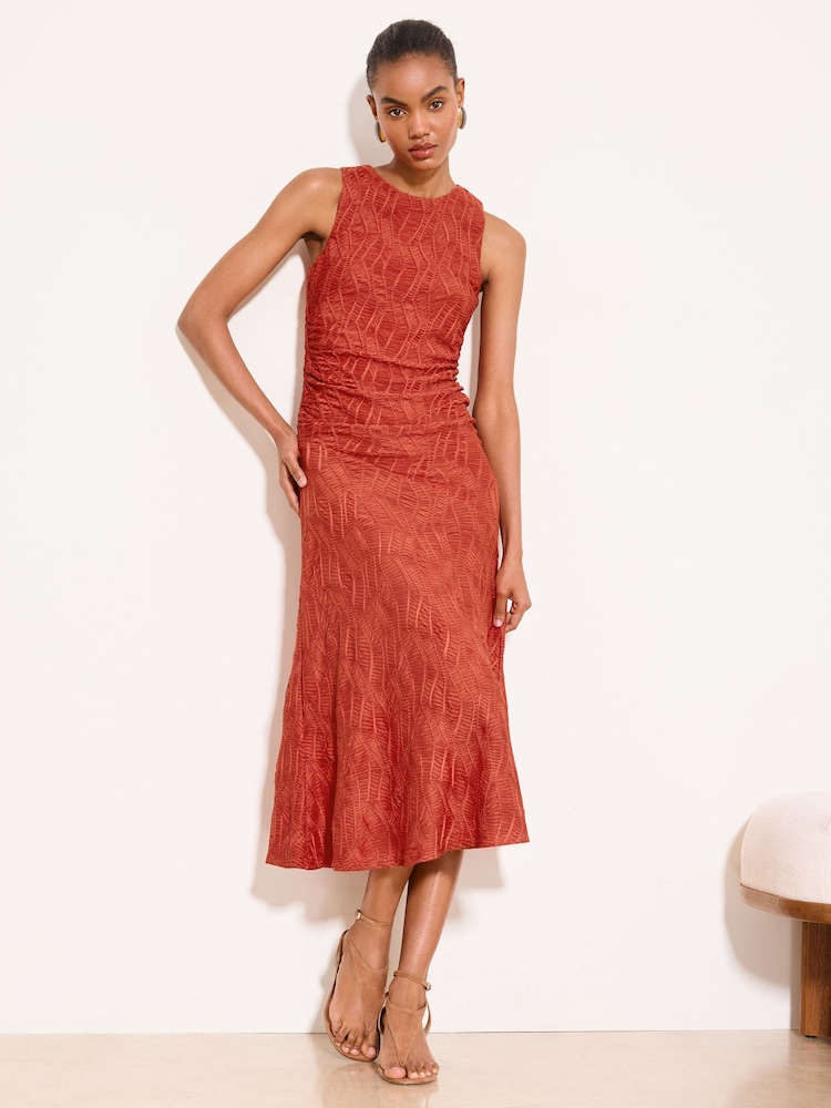 Lipsy Rust Red Textured Jersey Midi Dress - Image 1 of 5 Lipsy Rust Red Textured Jersey Midi Dress - Image 1 of 5