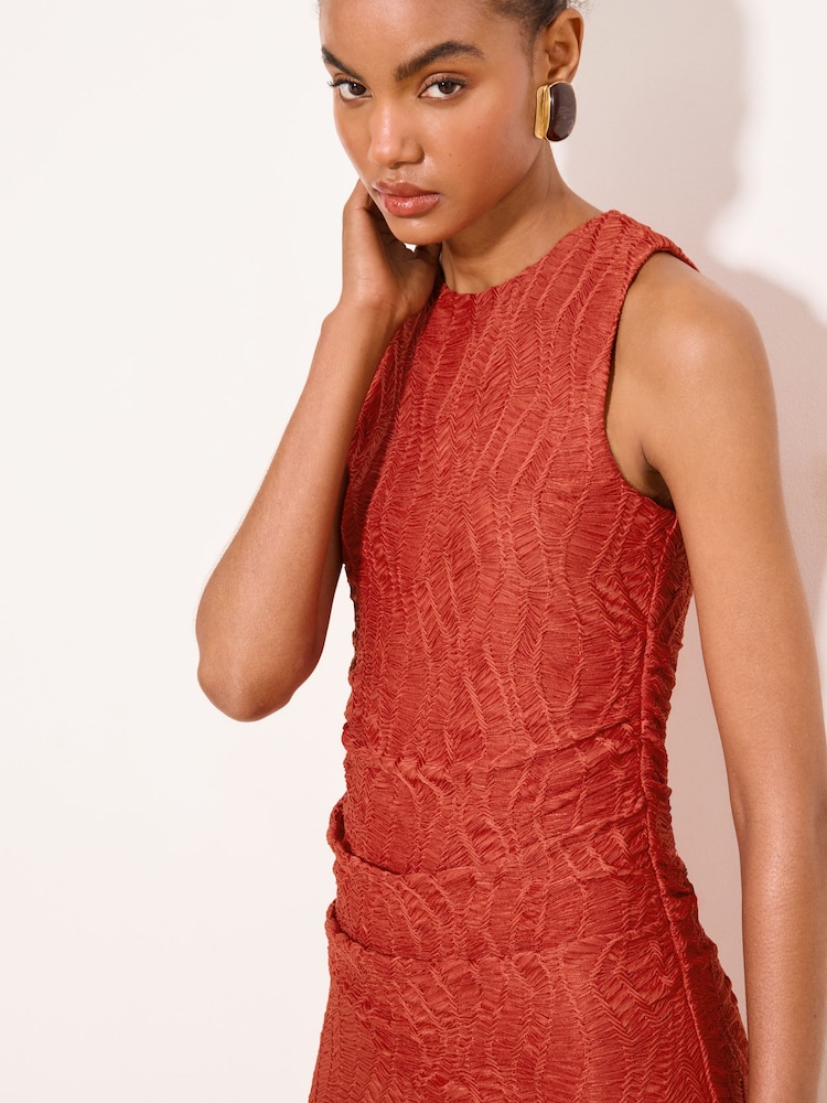Lipsy Rust Red Textured Jersey Midi Dress - Image 2 of 5 Lipsy Rust Red Textured Jersey Midi Dress - Image 2 of 5