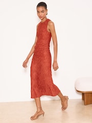 Lipsy Rust Red Textured Jersey Midi Dress - Image 3 of 5