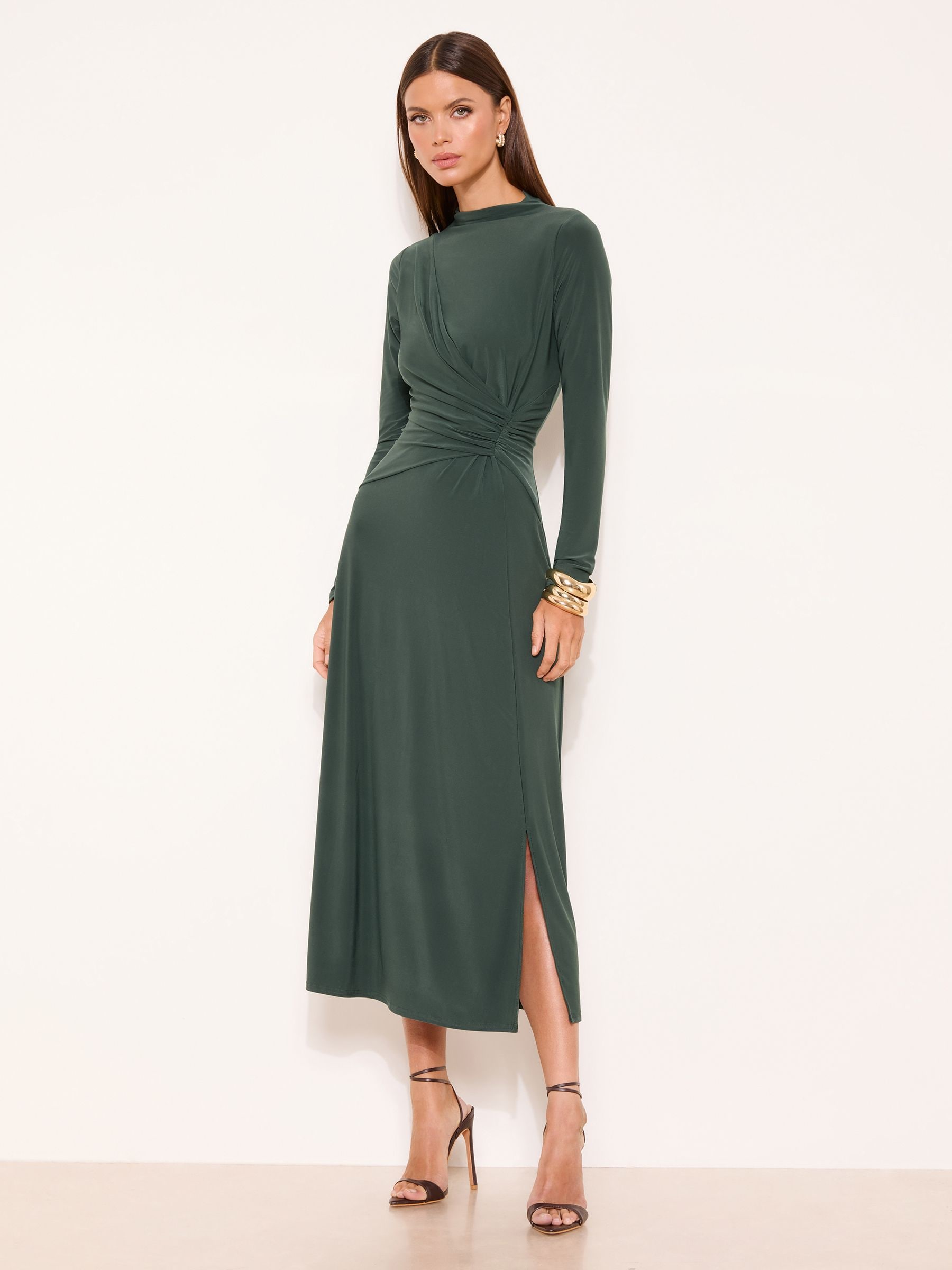 Buy Lipsy Forest Green Jersey Bodycon Knot Side Midi Dress from