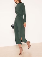 Lipsy Teal Blue Jersey Bodycon Knot Side Midi Dress - Image 1 of 5