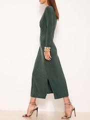 Lipsy Teal Blue Jersey Bodycon Knot Side Midi Dress - Image 4 of 5