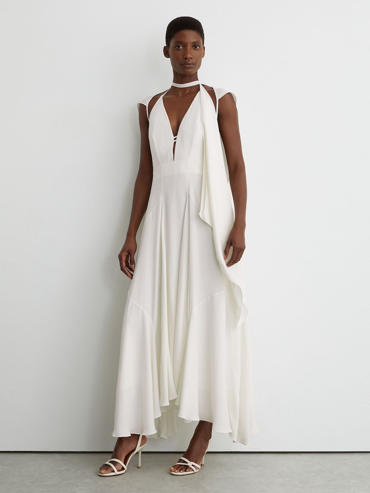 Reiss Ivory Evory Strappy Draped Cape Maxi Dress - Image 1 of 7