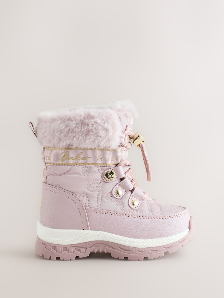 Baker by Ted Baker Pink Quilted Nylon Bow Snow Boots - Image 1 of 5