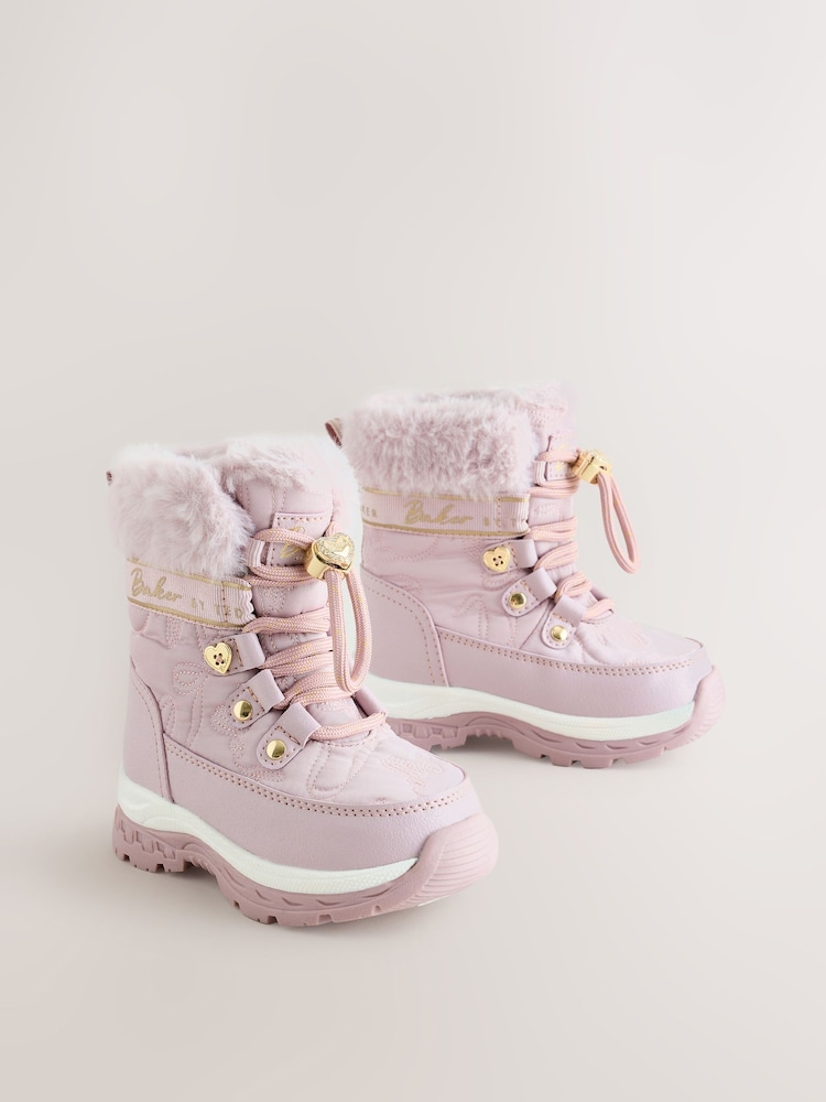 Baker by Ted Baker Pink Quilted Nylon Bow Snow Boots - Image 2 of 5