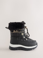 Baker by Ted Baker Black Quilted Nylon Bow Snow Boots - Image 1 of 4