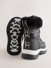 Baker by Ted Baker Black Quilted Nylon Bow Snow Boots - Image 4 of 4