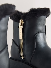 Baker by Ted Baker Chunky Faux Fur Cuff Black Boots with Bow - Image 4 of 6