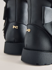Baker by Ted Baker Chunky Faux Fur Cuff Black Boots with Bow - Image 5 of 6