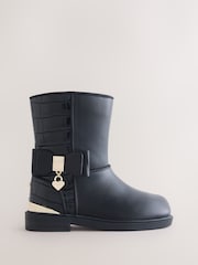 Baker by Ted Baker Bow Black Boots with Croc Effect - Image 1 of 5
