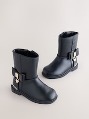 Baker by Ted Baker Bow Black Boots with Croc Effect - Image 2 of 5