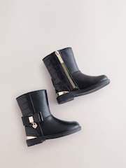 Baker by Ted Baker Bow Black Boots with Croc Effect - Image 3 of 5