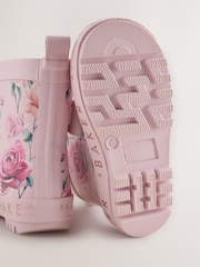 Baker by Ted Baker Pink Floral Baker by Ted Baker Faux Fur Lined Welly Boots with Bow - Image 6 of 6