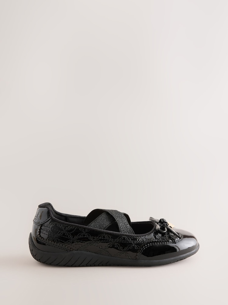 Back to School Black Patent Embossed Ballet Strap Bow Mary Jane Trainers - Image 2 of 7 Back to School Black Patent Embossed Ballet Strap Bow Mary Jane Trainers - Image 2 of 7