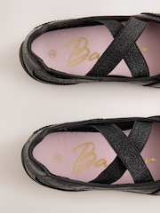 Back to School Black Patent Embossed Ballet Strap Bow Mary Jane Trainers - Image 4 of 7