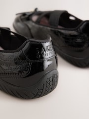 Back to School Black Patent Embossed Ballet Strap Bow Mary Jane Trainers - Image 6 of 7