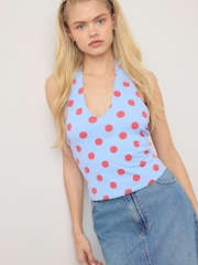 بلیو پولکا ڈاٹ - ہالٹر نیک ٹاپ - تصویر 1 از 4