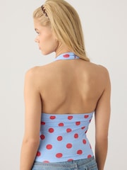 بلیو پولکا ڈاٹ - ہالٹر نیک ٹاپ - تصویر 3 از 4