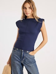 River Island Blue Fitted Knit Vest Top - Image 1 of 4