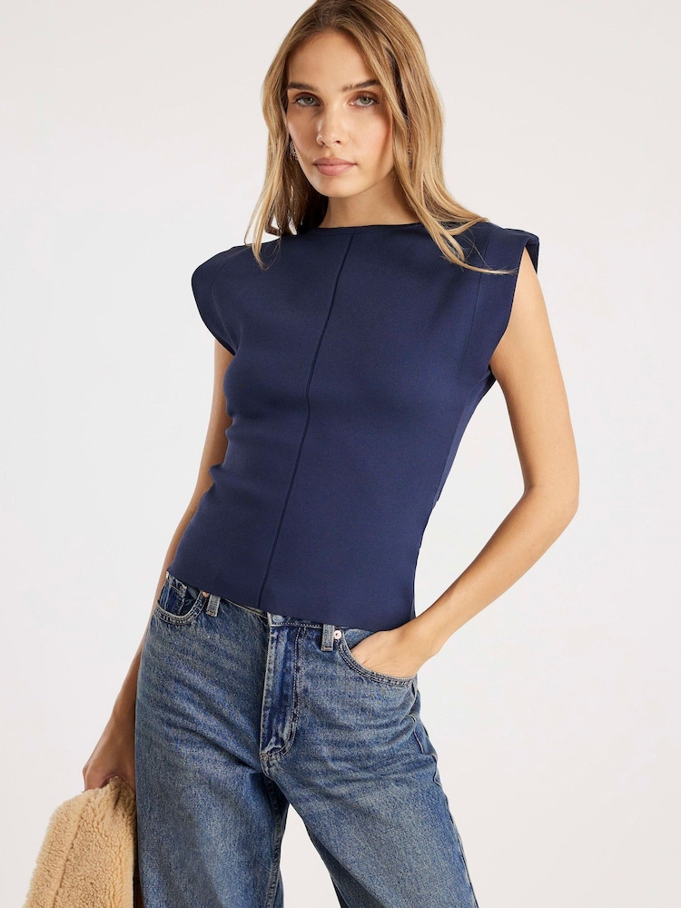 River Island Blue Fitted Knit Vest Top - Image 1 of 4