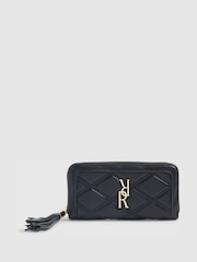 River Island Black Logo Quilted Zip Around Purse With Tassel - Image 1 of 5