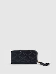 River Island Black Logo Quilted Zip Around Purse With Tassel - Image 2 of 5