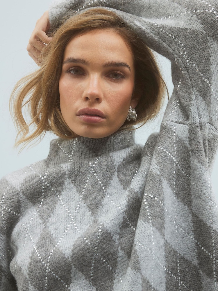 River Island Heatseal Argyle Knitted Jumper - صورة 4 من 4 River Island Heatseal Argyle Knitted Jumper - صورة 4 من 4