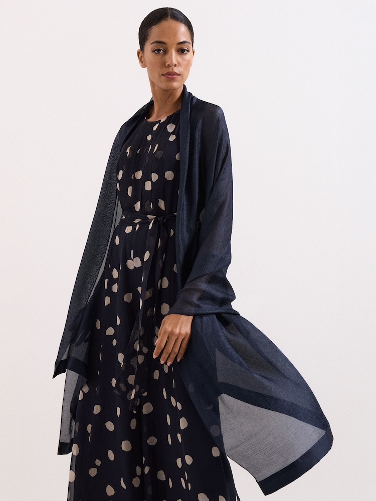 Albastru - Phase Eight Satin Trim Scarf - Imaginea 2 din 6