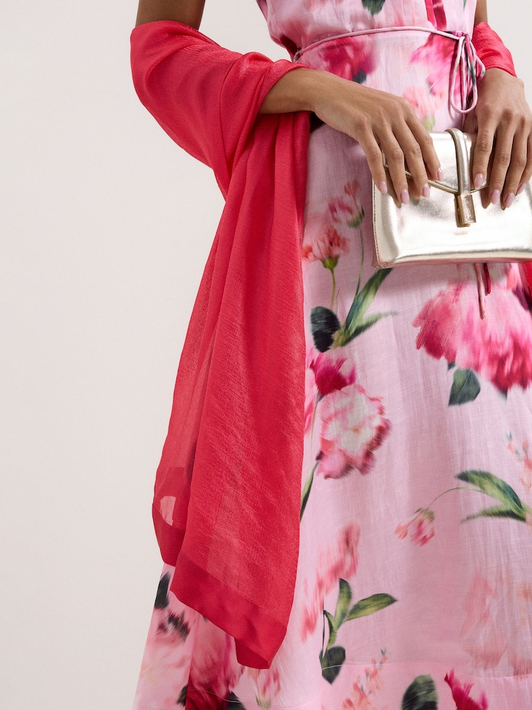 Phase Eight Pink Satin Trim Scarf - Image 2 of 6 Phase Eight Pink Satin Trim Scarf - Image 2 of 6