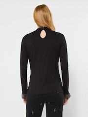 أسود - Joe Browns Lace Trim High Neck Jersey Top - صورة 4 من 6