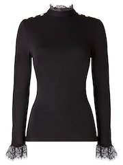 أسود - Joe Browns Lace Trim High Neck Jersey Top - صورة 6 من 6
