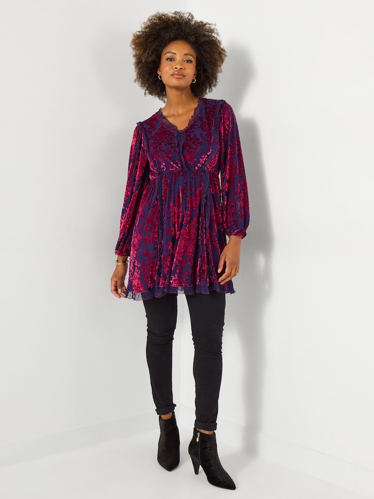 Joe Browns Purple Balloon Sleeve Devore Tunic - Image 1 of 5 Joe Browns Purple Balloon Sleeve Devore Tunic - Image 1 of 5