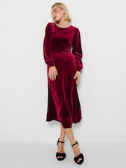 Joe Browns Red Stretchy Velvet Midi Dress - Image 6 of 7