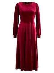 Joe Browns Red Stretchy Velvet Midi Dress - Image 7 of 7