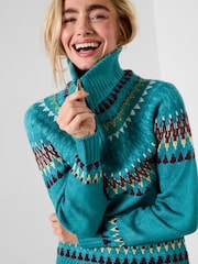 Joe Browns Blue Fairisle Chunky Half Zip Collar Jumper - Image 2 of 7