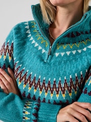 Joe Browns Blue Fairisle Chunky Half Zip Collar Jumper - Image 3 of 7